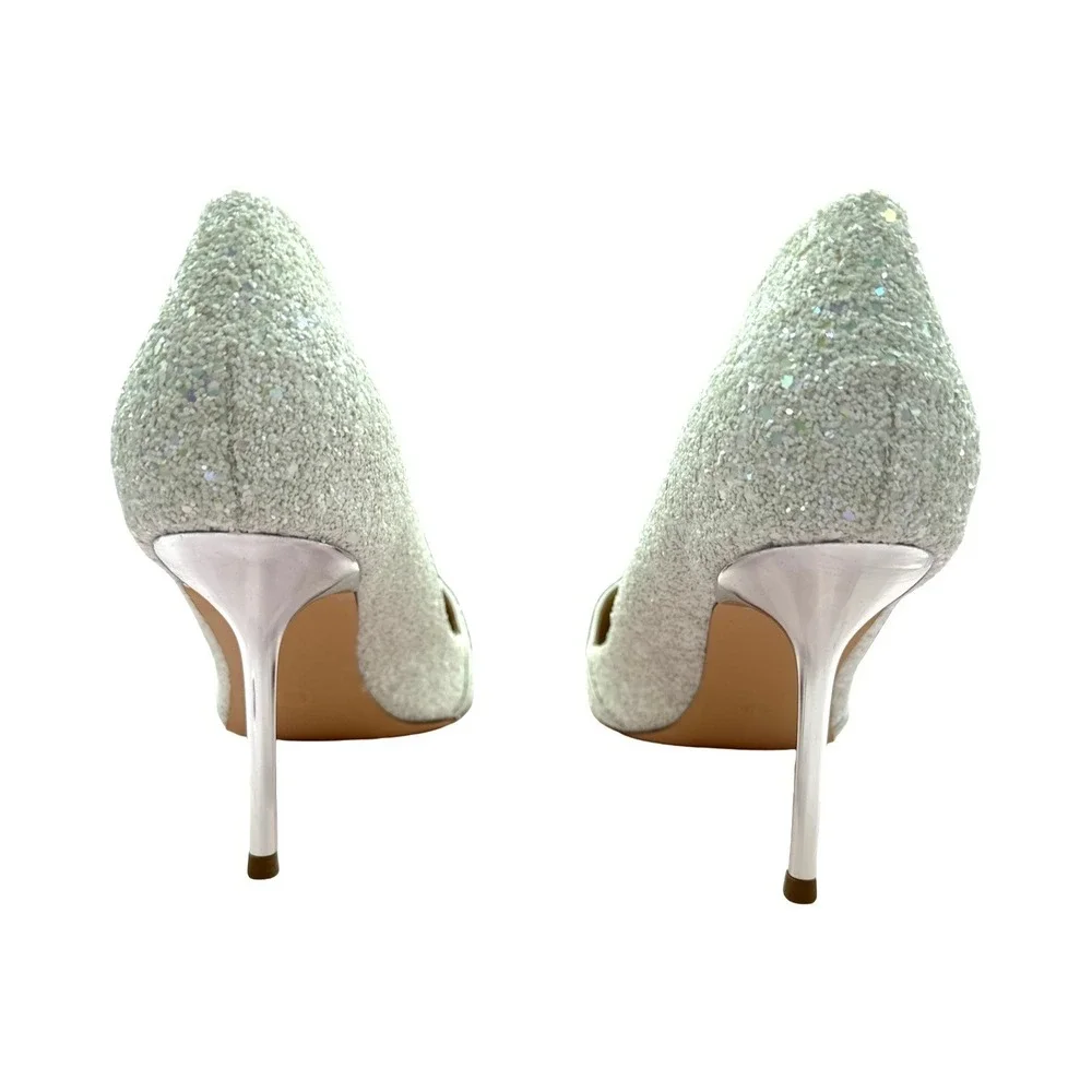 Msonlydn White Glitter‎ Pointed Toe Stiletto Pumps Heels Size 9